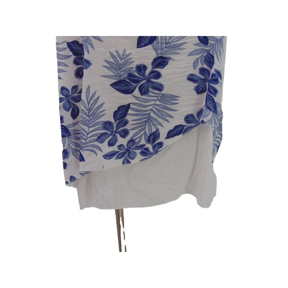 Serengeti White Blue Layered Look Swing Top 1X Floral Tropical Lagenlook - Picture 10 of 11